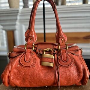 Chloe Paddington Burnt Orange and Mixed Gold Silver Hardware Shoulder Bag
